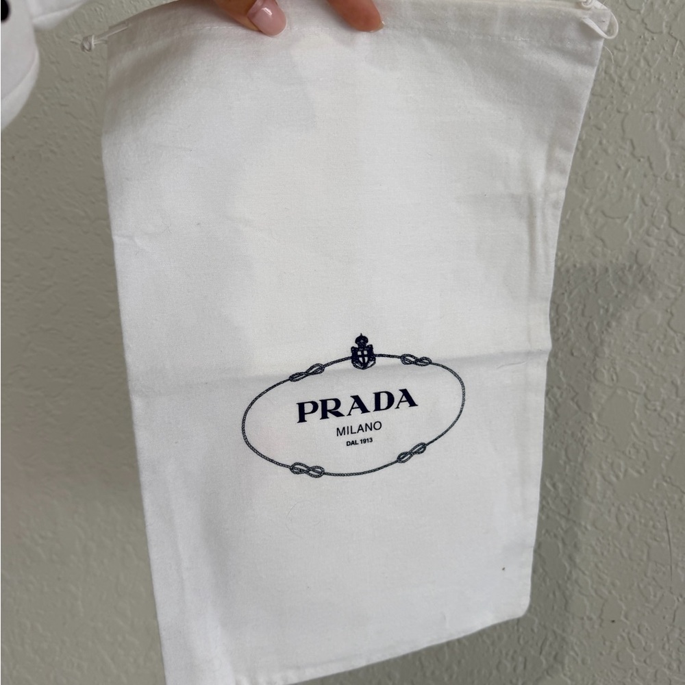 Prada White Drawstring Dust Bag with Navy Logo